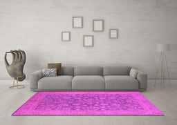 Machine Washable Oriental Pink Traditional Rug in a Living Room, wshurb1005pnk