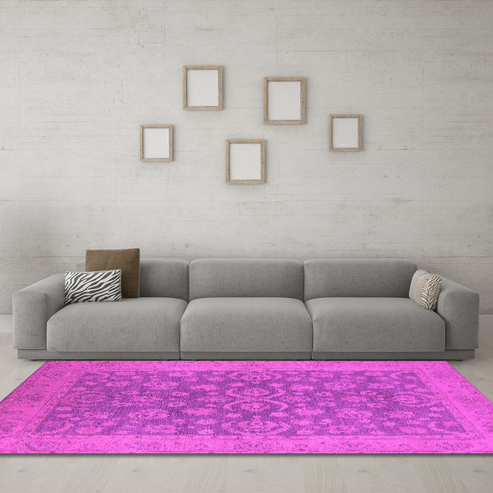 Machine Washable Oriental Pink Traditional Rug in a Living Room, wshurb1005pnk