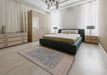 Mid-Century Modern Gray Oriental Rug in a Bedroom, urb1005