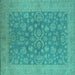 Square Machine Washable Oriental Turquoise Traditional Area Rugs, wshurb1005turq