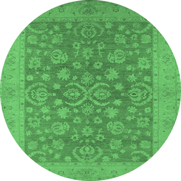 Round Machine Washable Oriental Emerald Green Traditional Area Rugs, wshurb1005emgrn
