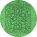 Round Machine Washable Oriental Emerald Green Traditional Area Rugs, wshurb1005emgrn