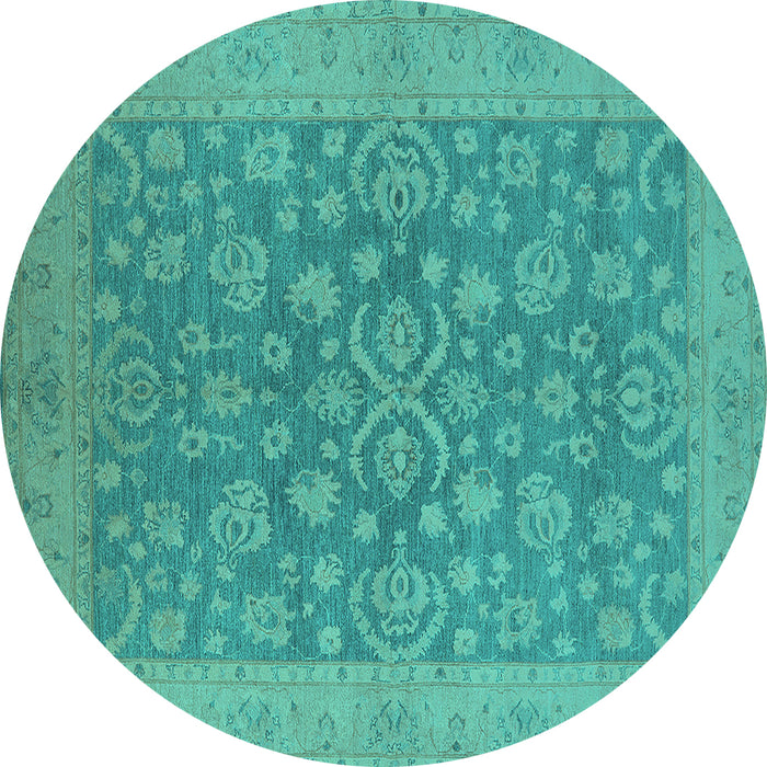 Round Machine Washable Oriental Turquoise Traditional Area Rugs, wshurb1005turq