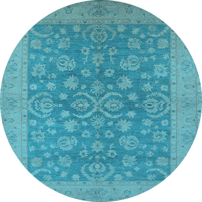 Round Machine Washable Oriental Light Blue Traditional Rug, wshurb1005lblu