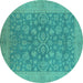 Round Oriental Turquoise Traditional Rug, urb1005turq