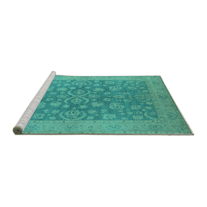 Sideview of Machine Washable Oriental Turquoise Traditional Area Rugs, wshurb1005turq