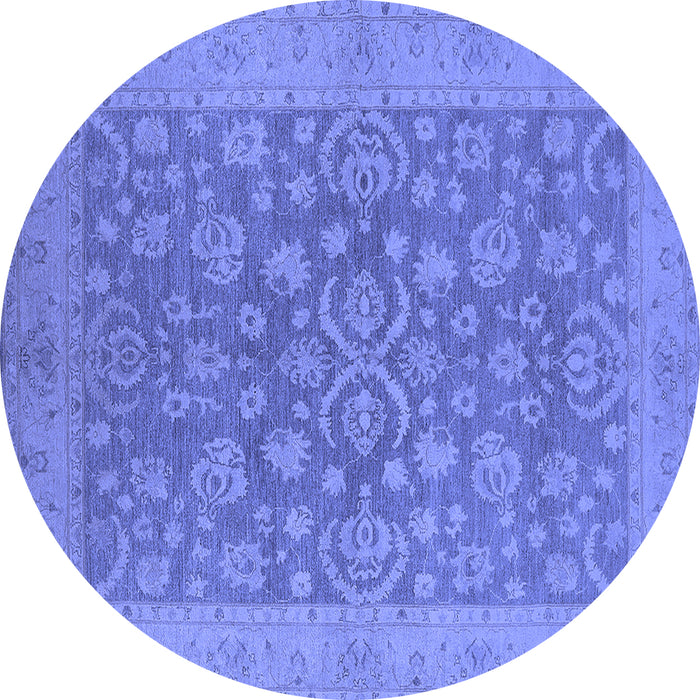 Round Machine Washable Oriental Blue Traditional Rug, wshurb1005blu