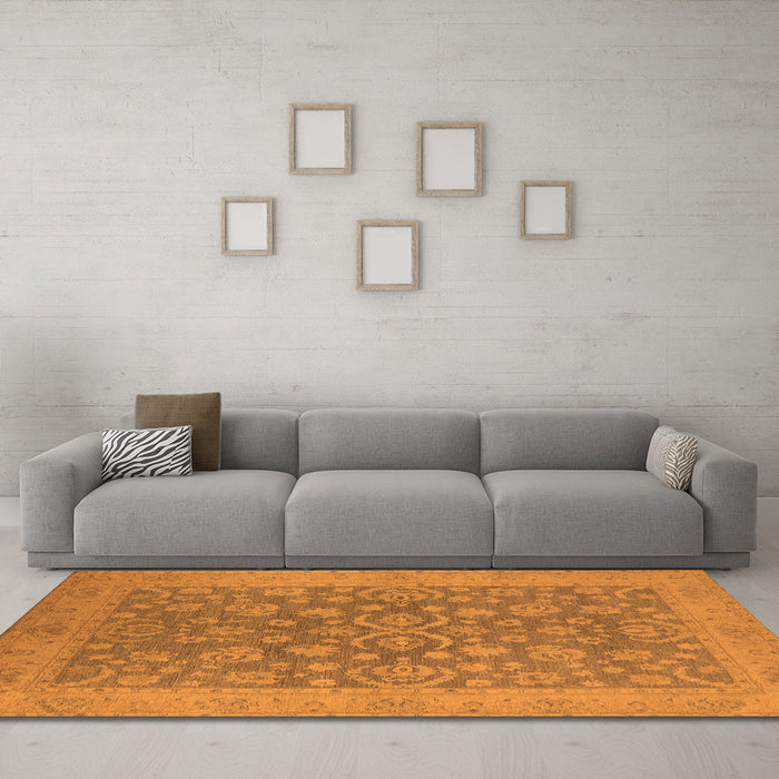 Machine Washable Oriental Orange Traditional Area Rugs in a Living Room, wshurb1005org