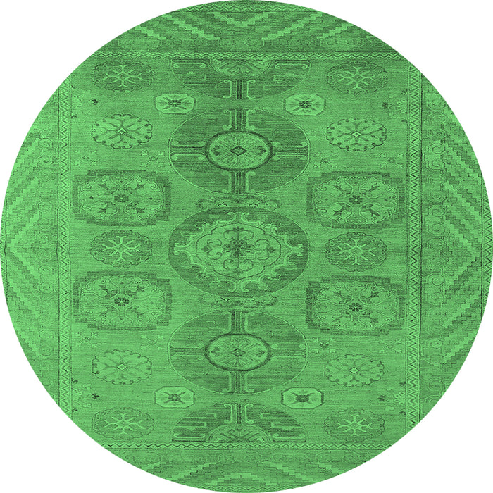 Round Machine Washable Oriental Emerald Green Traditional Area Rugs, wshurb1006emgrn