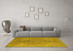 Machine Washable Oriental Yellow Traditional Rug in a Living Room, wshurb1006yw