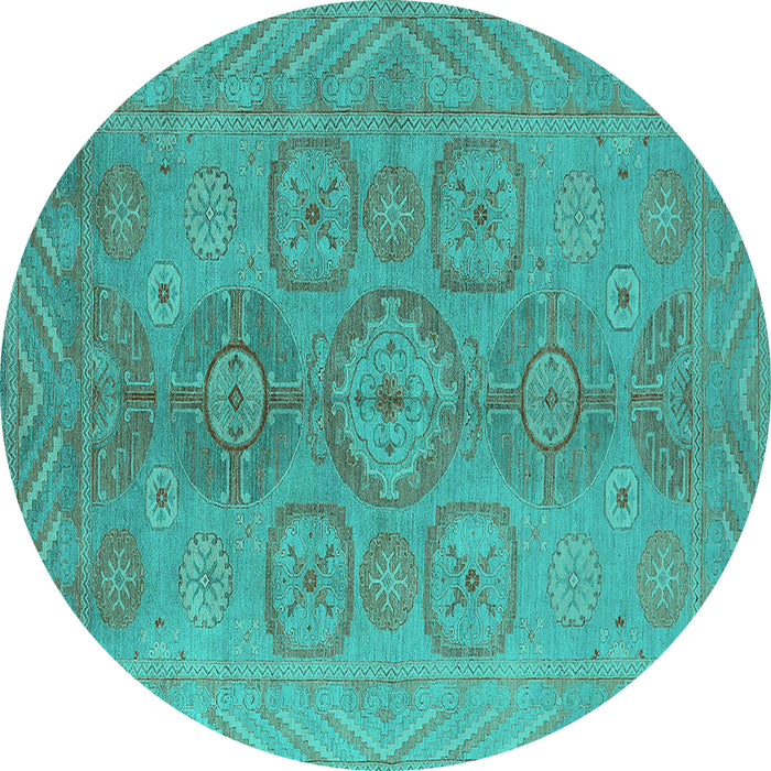Round Machine Washable Oriental Turquoise Traditional Area Rugs, wshurb1006turq