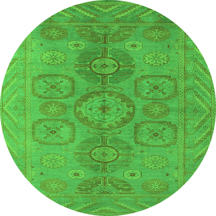Round Machine Washable Oriental Green Traditional Area Rugs, wshurb1006grn