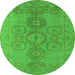 Round Machine Washable Oriental Green Traditional Area Rugs, wshurb1006grn