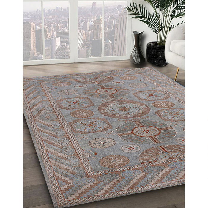 Mid-Century Modern Rose Purple Oriental Rug in Family Room, urb1006