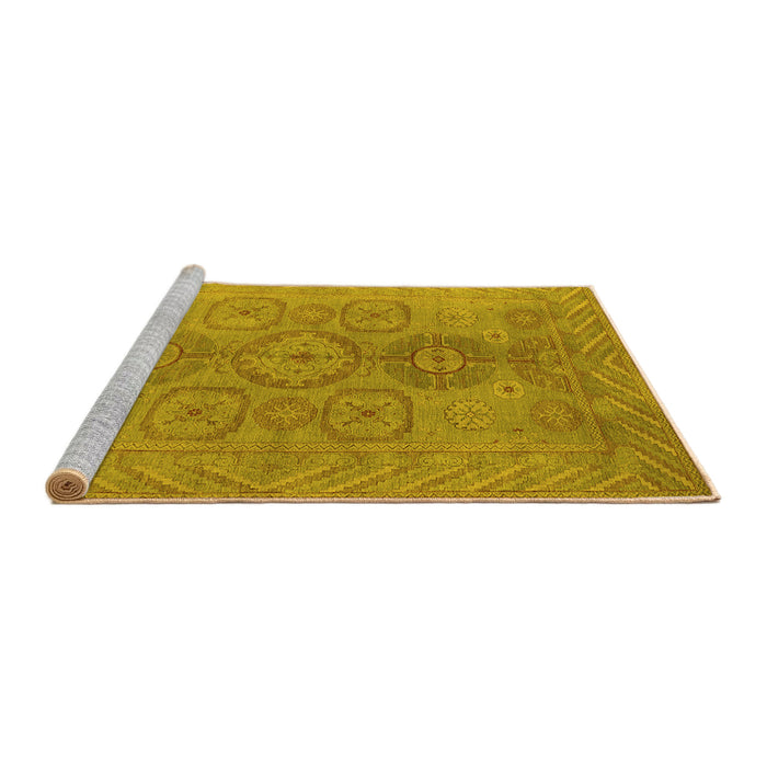 Sideview of Machine Washable Oriental Yellow Traditional Rug, wshurb1006yw