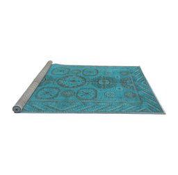 Sideview of Machine Washable Oriental Light Blue Traditional Rug, wshurb1006lblu
