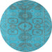 Round Machine Washable Oriental Light Blue Traditional Rug, wshurb1006lblu