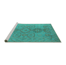 Sideview of Machine Washable Oriental Turquoise Traditional Area Rugs, wshurb1006turq