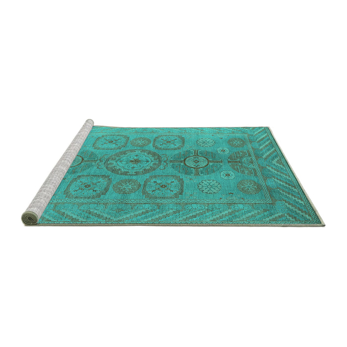 Sideview of Machine Washable Oriental Turquoise Traditional Area Rugs, wshurb1006turq
