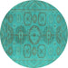 Round Oriental Turquoise Traditional Rug, urb1006turq