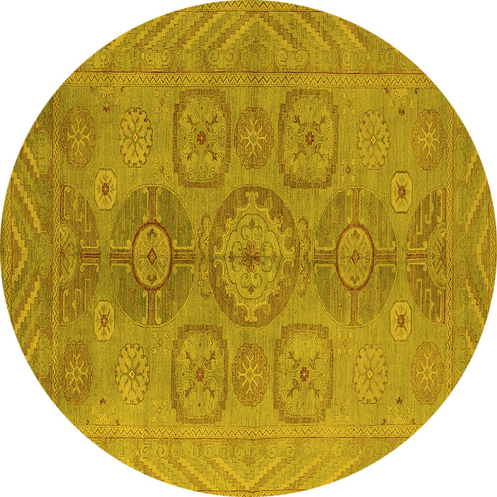 Round Machine Washable Oriental Yellow Traditional Rug, wshurb1006yw