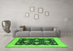 Machine Washable Oriental Green Industrial Area Rugs in a Living Room,, wshurb1007grn