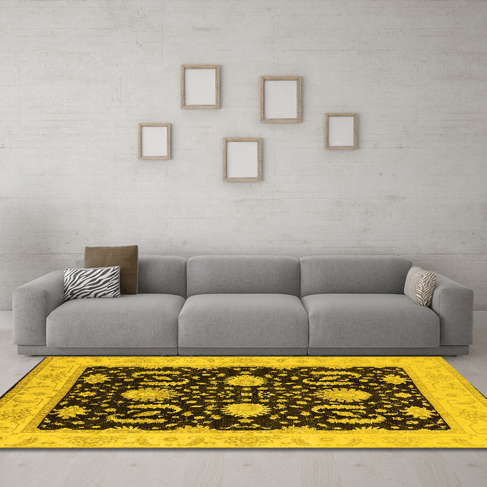 Machine Washable Oriental Yellow Industrial Rug in a Living Room, wshurb1007yw
