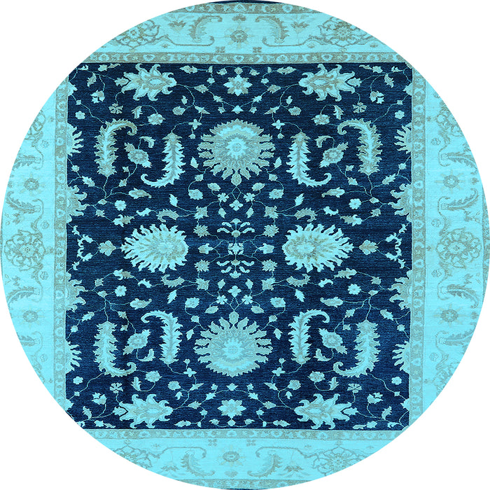 Round Machine Washable Oriental Light Blue Industrial Rug, wshurb1007lblu