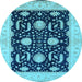 Round Machine Washable Oriental Light Blue Industrial Rug, wshurb1007lblu