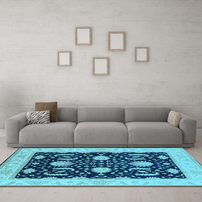 Machine Washable Oriental Light Blue Industrial Rug in a Living Room, wshurb1007lblu