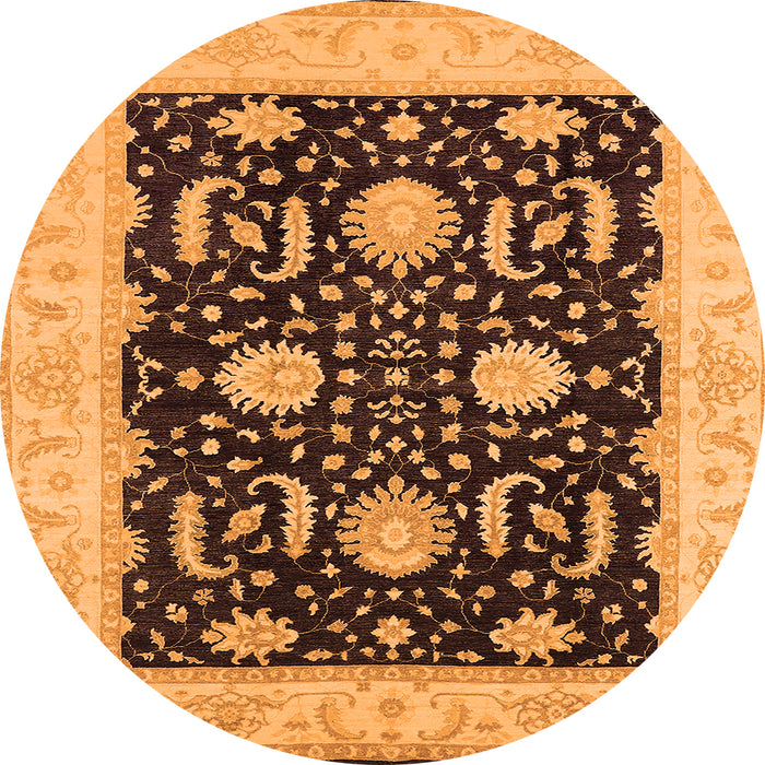 Round Machine Washable Oriental Orange Industrial Area Rugs, wshurb1007org