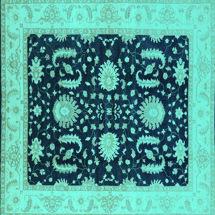 Square Oriental Turquoise Industrial Rug, urb1007turq
