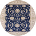 Round Mid-Century Modern Purple Navy Blue Oriental Rug, urb1007