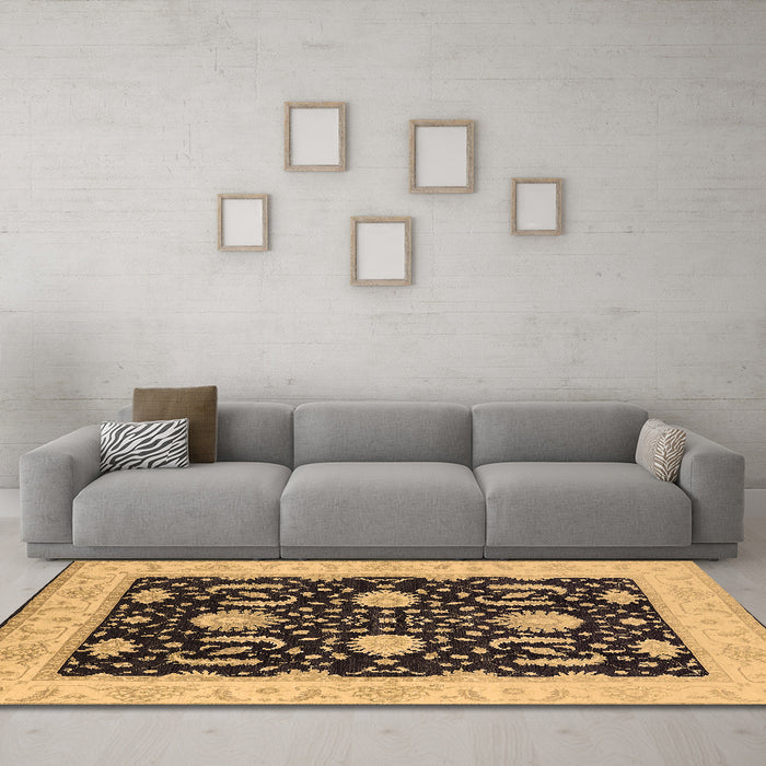 Machine Washable Oriental Brown Industrial Rug in a Living Room,, wshurb1007brn