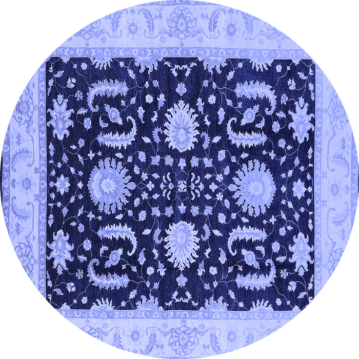 Round Machine Washable Oriental Blue Industrial Rug, wshurb1007blu