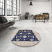 Round Mid-Century Modern Purple Navy Blue Oriental Rug in a Office, urb1007