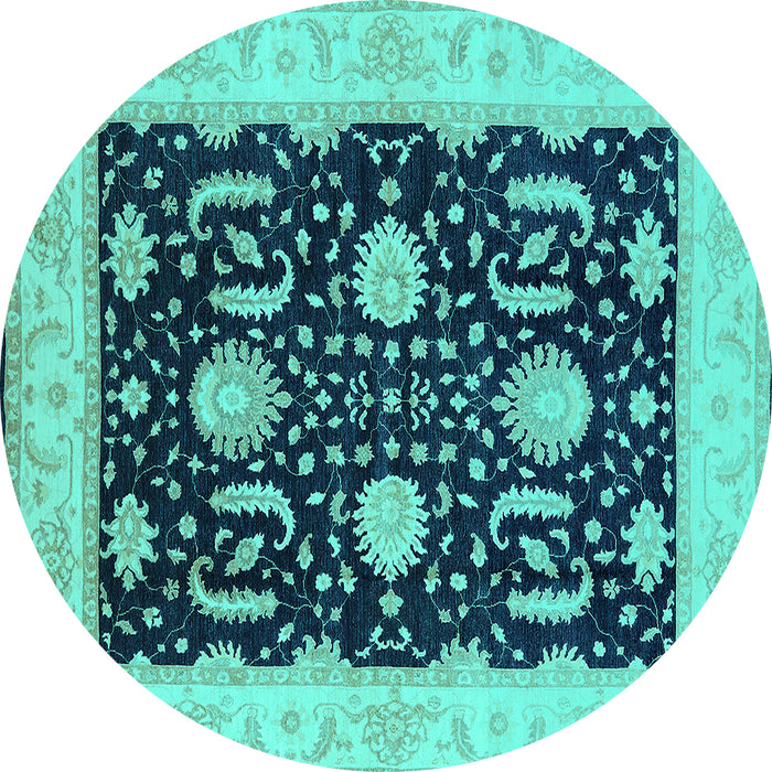 Round Machine Washable Oriental Turquoise Industrial Area Rugs, wshurb1007turq