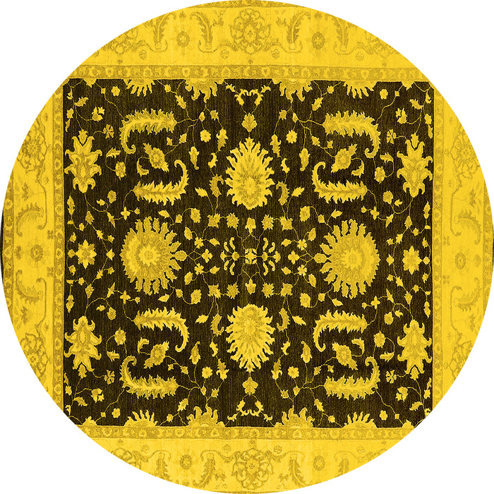 Round Machine Washable Oriental Yellow Industrial Rug, wshurb1007yw