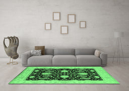 Machine Washable Oriental Emerald Green Industrial Area Rugs in a Living Room,, wshurb1007emgrn
