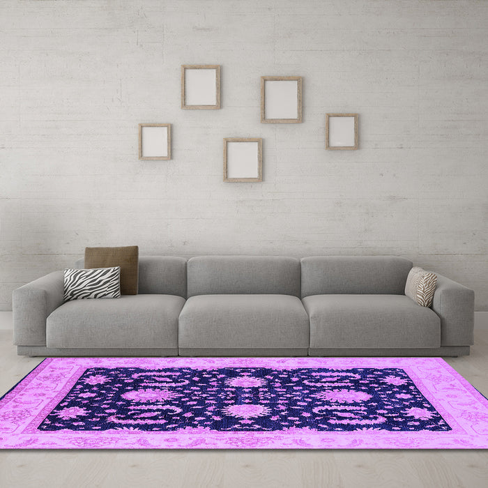 Machine Washable Oriental Purple Industrial Area Rugs in a Living Room, wshurb1007pur