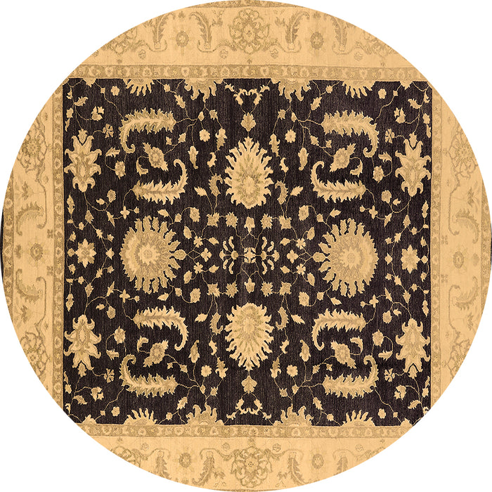 Round Oriental Brown Industrial Rug, urb1007brn