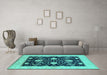 Machine Washable Oriental Turquoise Industrial Area Rugs in a Living Room,, wshurb1007turq
