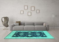 Machine Washable Oriental Turquoise Industrial Rug, wshurb1007turq