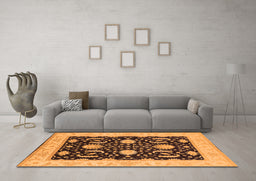 Machine Washable Oriental Orange Industrial Area Rugs in a Living Room, wshurb1007org