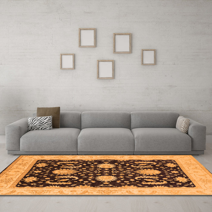 Machine Washable Oriental Orange Industrial Area Rugs in a Living Room, wshurb1007org