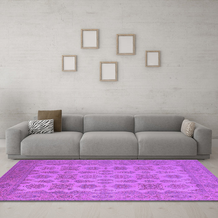 Machine Washable Oriental Purple Industrial Area Rugs in a Living Room, wshurb1008pur