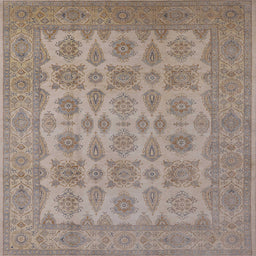 Square Mid-Century Modern Dark Almond Brown Oriental Rug, urb1008