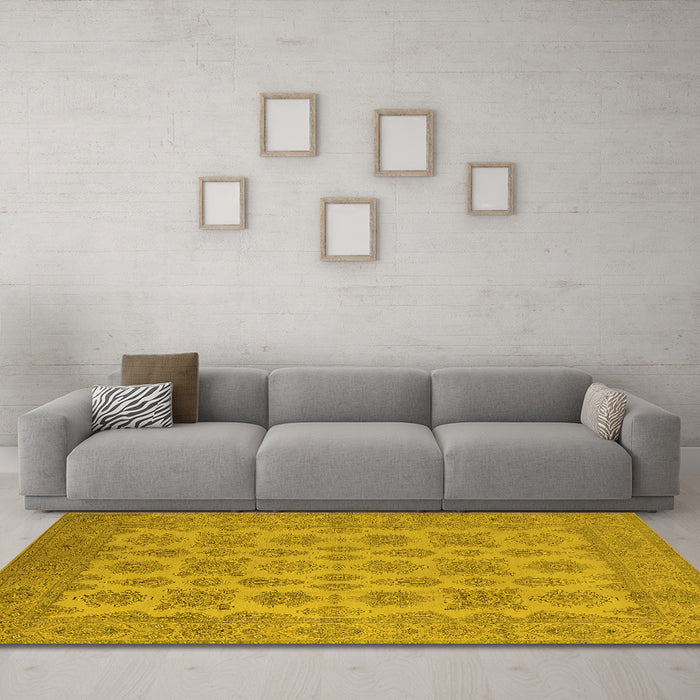 Machine Washable Oriental Yellow Industrial Rug in a Living Room, wshurb1008yw
