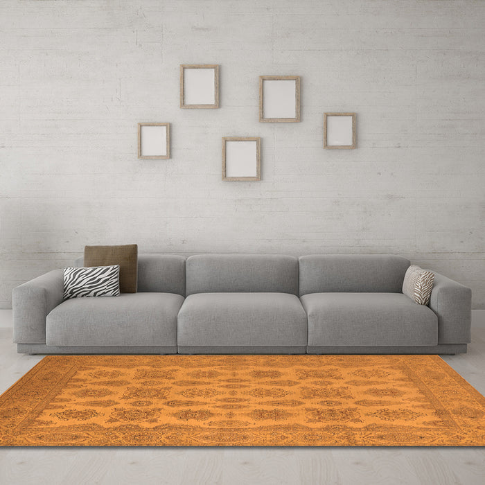 Machine Washable Oriental Orange Industrial Area Rugs in a Living Room, wshurb1008org