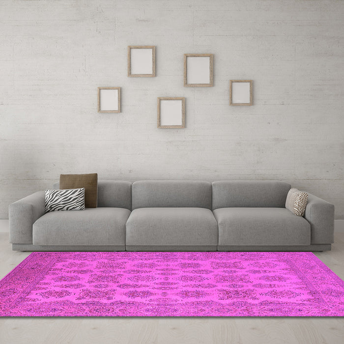 Machine Washable Oriental Pink Industrial Rug in a Living Room, wshurb1008pnk